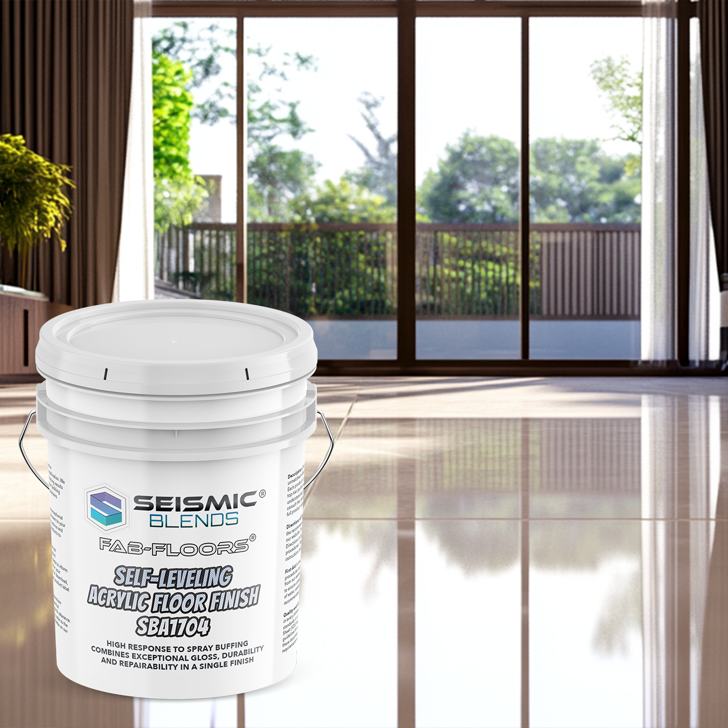 Fab Floors Self-Leveling Acrylic Floor Finish (SBA1704) – High-Gloss, Wet-Look Coating for Tile, Vinyl, & Hardwood - FREE SHIPPING!