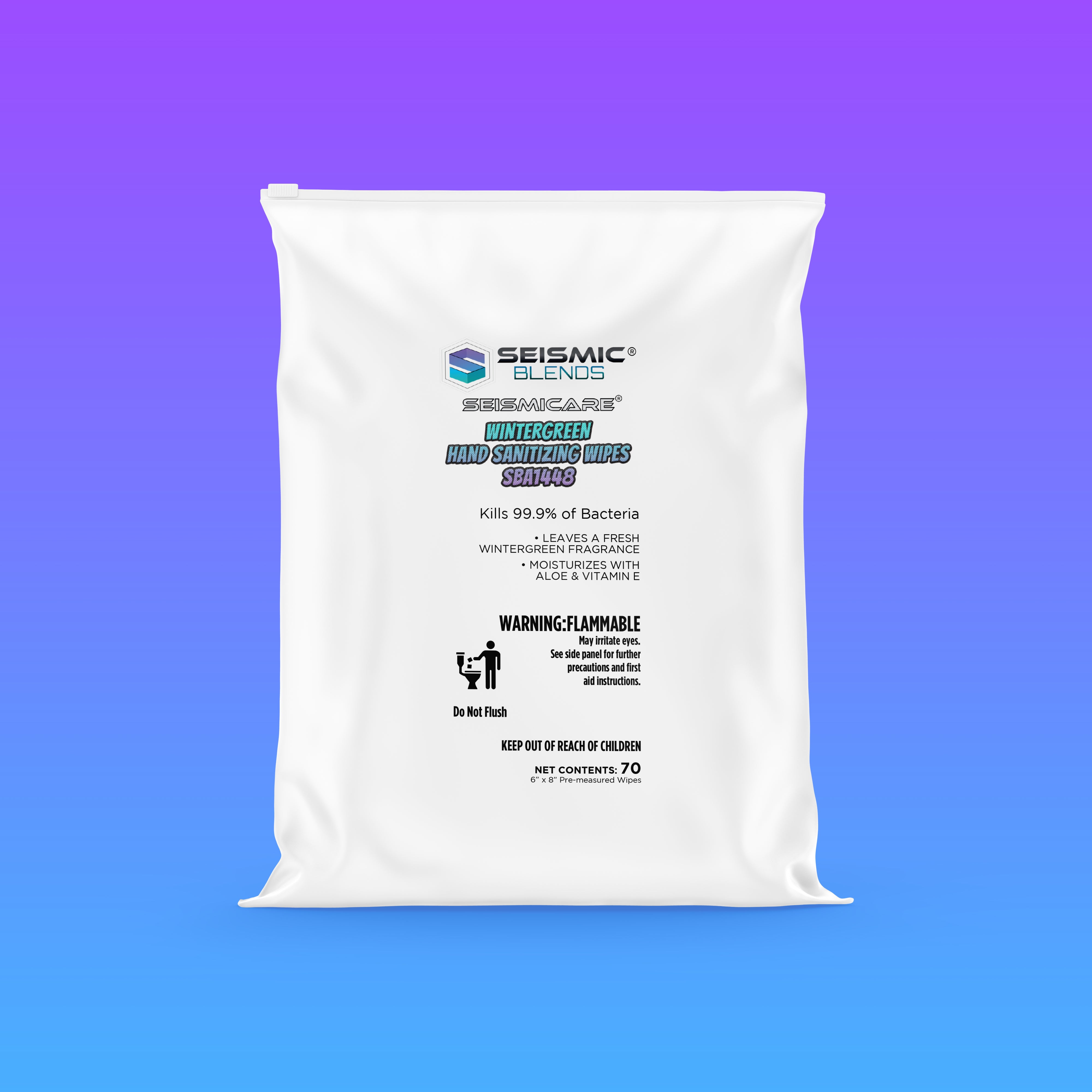 Seismicare Wintergreen Hand Sanitizing Wipes SBA1448